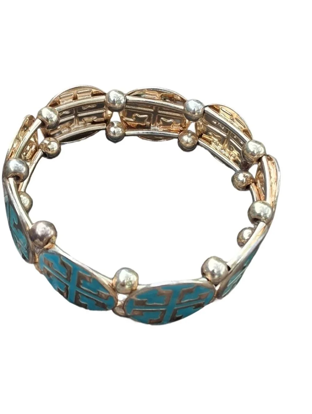 Rustic Cuff Turquoise Enamel Cross Logo Stretch Bracelet Gold Tone